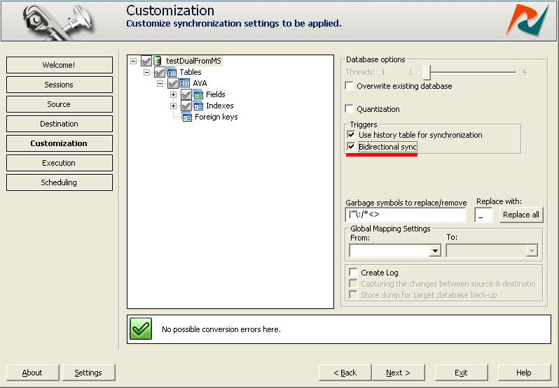 Bidirectional Database synchronization